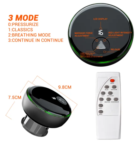 Remote-controlled electric cupping device with an illuminated ring