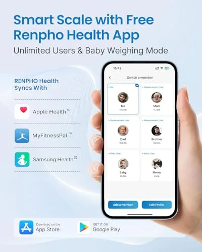 RENPHO ES-CS20M digital display showing weight reading only, composition data lives in the app