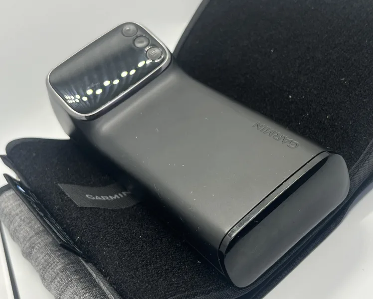 Garmin Index BPM angled view showing the one-button operation and monochrome display