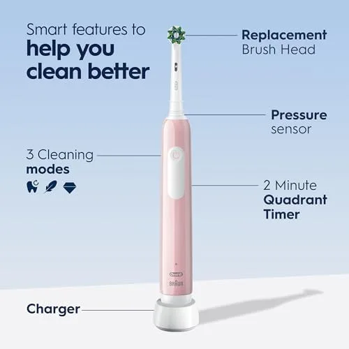 Oral-B Pro 1000 pink electric toothbrush with CrossAction brush head