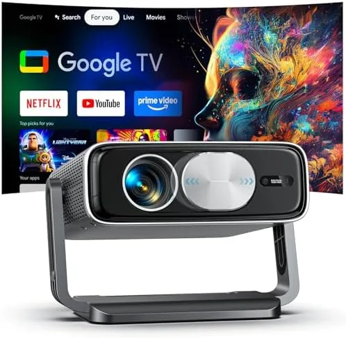 Pemoon 4K Projector with Google TV front view showing lens and body design