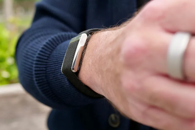 WHOOP 5.0 strap worn on wrist in close-up view