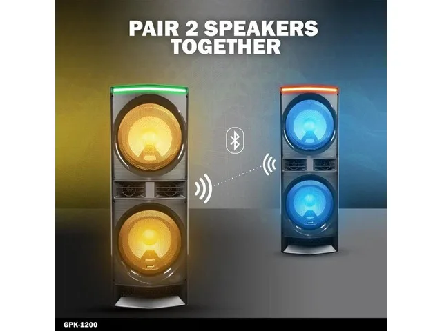Gemini GPK-1200 speakers illustrated with a Bluetooth pairing graphic