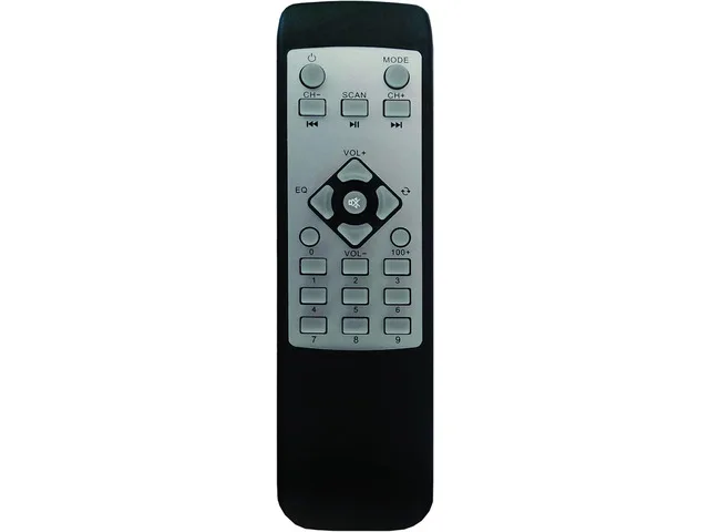 Supersonic remote control showing playback, mode and volume buttons