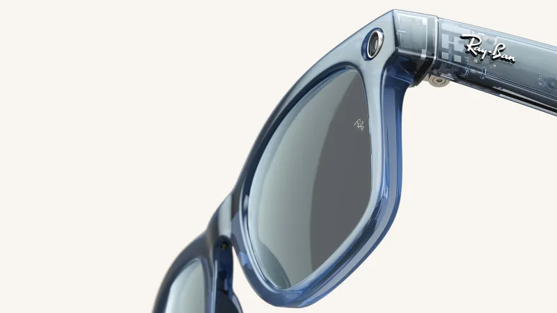 Ray-Ban Meta smart glasses close-up showing camera-ready frame design