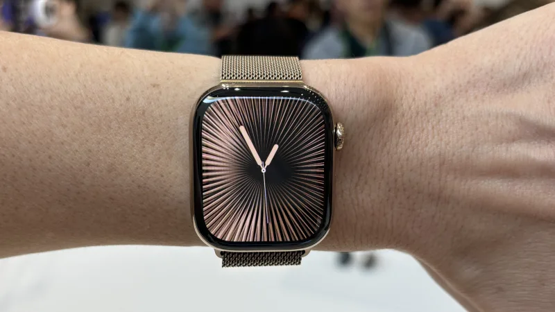 Apple Watch Series 10 on wrist showing OLED interface