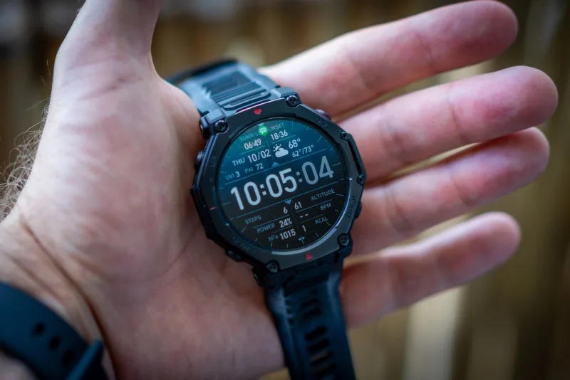 Amazfit T-Rex 3 rugged watch with stainless bezel close-up