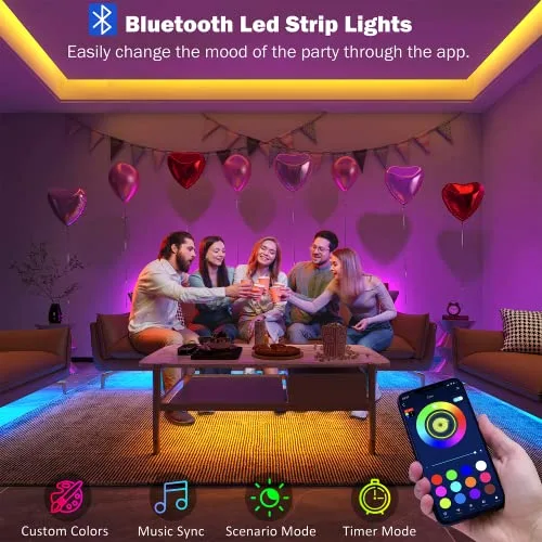 Leeleberd T-100 LED strips showing app control and remote