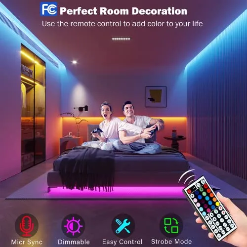 Leeleberd T-100 LED strips lighting a room with remote control