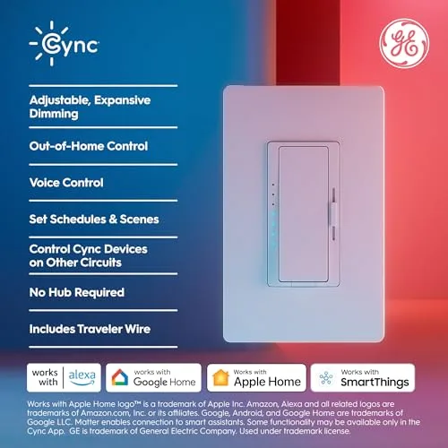 Cync 93131905 smart dimmer switch installed on wall plate