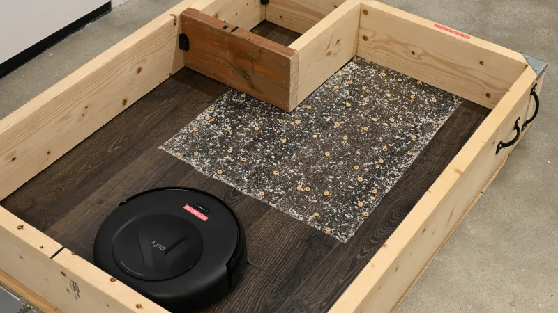 eufy C20 robot vacuum on hardwood floor test area