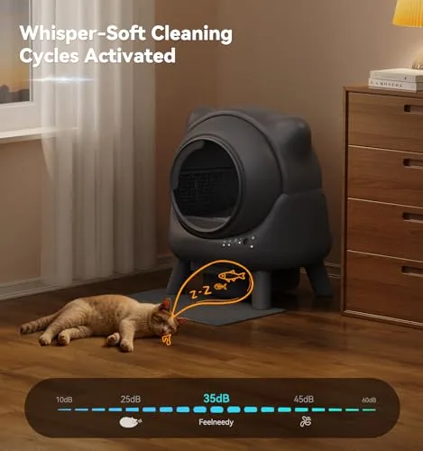 FEELNEEDY self-cleaning litter box with cat in home