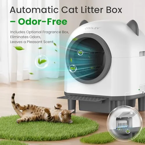 OROLEY self-cleaning litter box open top view tray design