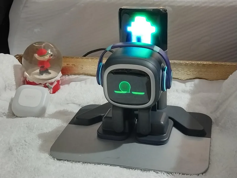 LivingAI EMO desktop robot with animated face display front view