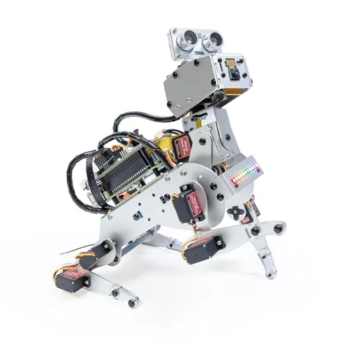 SunFounder PiDog robot dog kit showing exposed aluminum frame and servos