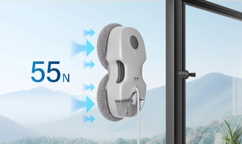 HUTT S7 window-cleaning robot angled view showing tether point