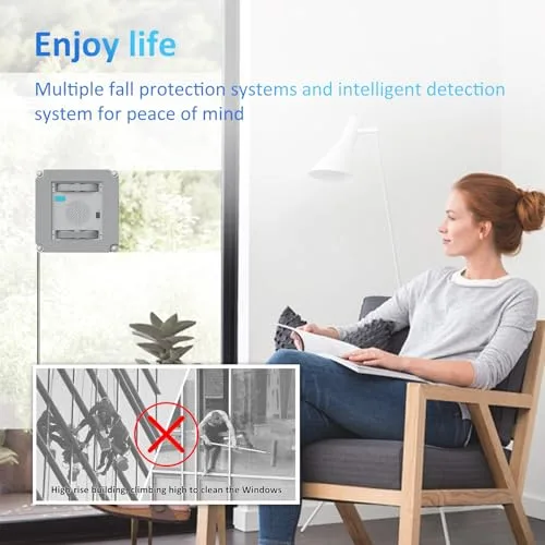 Mamibot W120-DP window cleaning robot attached with safety systems