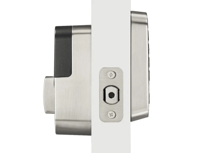 Yale YRD410 smart deadbolt side view on door
