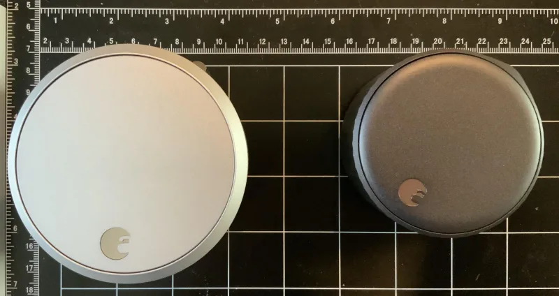 August Wi-Fi Smart Lock vs Level Lock+ size comparison on door