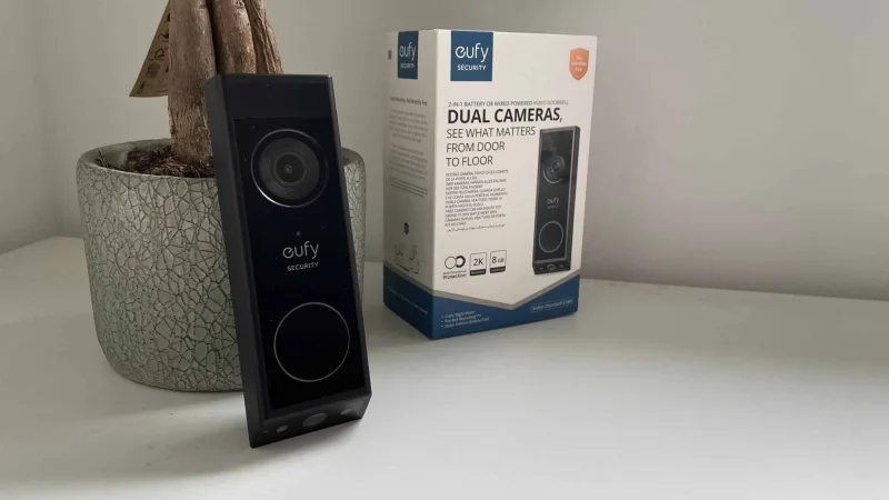 Eufy Security E340 front view showing dual camera lenses