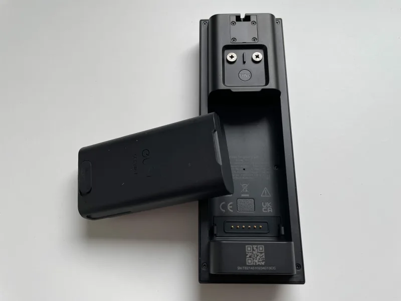 eufy Security E340 quick-release battery pack on charging dock