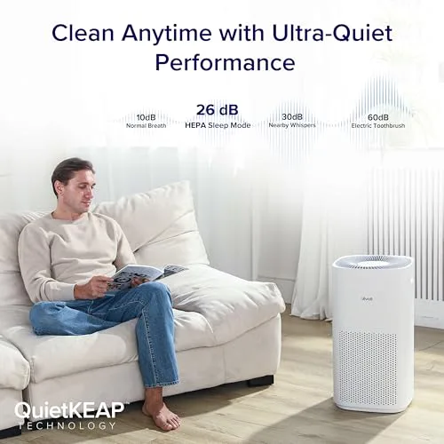 Levoit Core 600S air purifier highlighting quiet sleep mode operation
