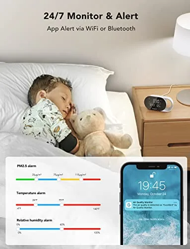 GoveeLife H5106 air monitor on nightstand with always-on display