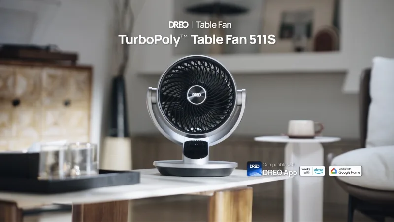 Dreo TurboPoly table fan on a plain background