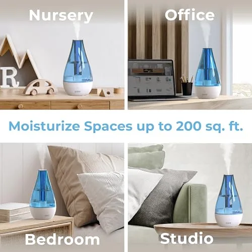 Pure Enrichment MistAire Studio humidifier showing 200 square feet coverage claim