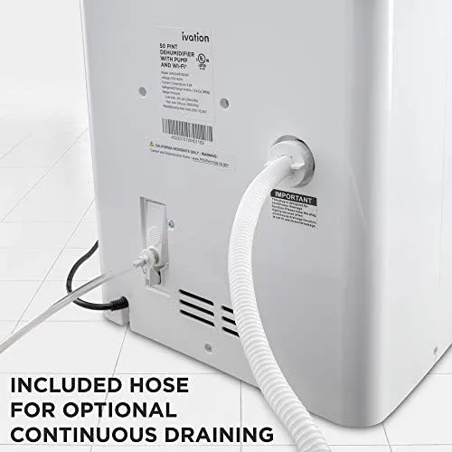 Ivation 4500 sq ft dehumidifier back showing continuous drain hose port