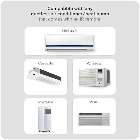 Cielo Breez Max showing IR-compatible AC and heat pump types