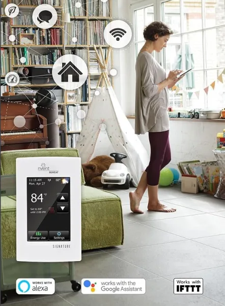 nVent NUHEAT Signature Thermostat touchscreen showing home screen