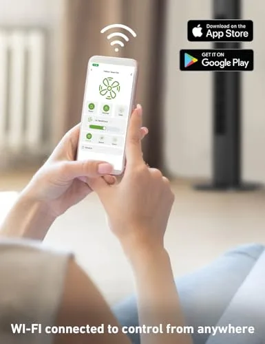 HOLMES 36-inch smart tower fan app interface showing Wi‑Fi controls