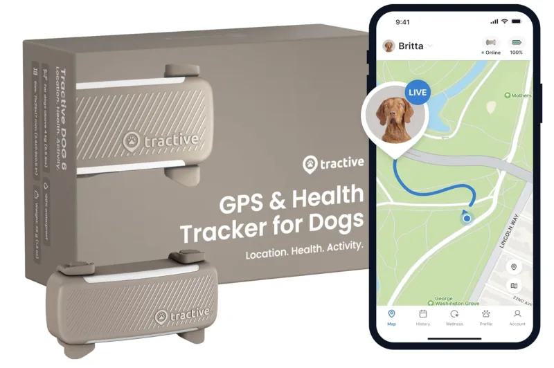 Tractive Smart GPS dog tracker with live tracking app screen
