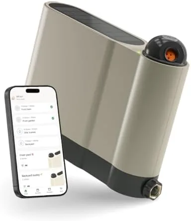 OtO Lawn Smart Sprinkler shown with companion app interface