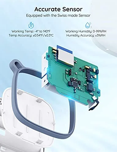 Govee H5179 side view showing temperature humidity range and accuracy specs