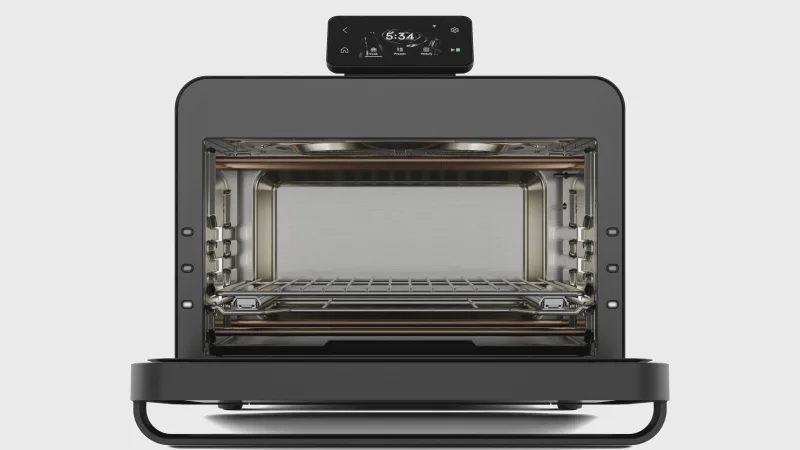 CHEF iQ MiniOven open interior showing rack and cavity space