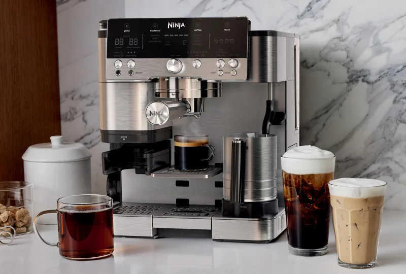 Ninja Luxe Cafe Premier Series with espresso and iced coffee drinks