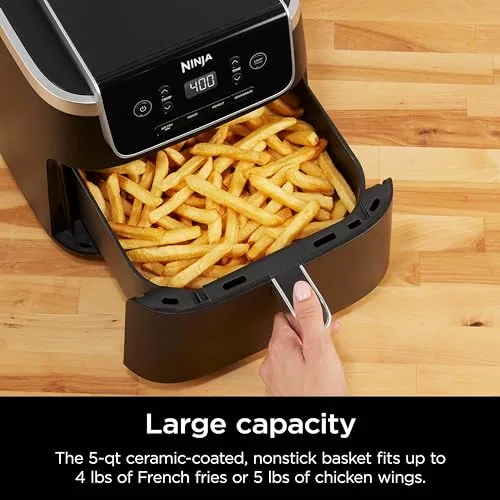 Ninja Air Fryer Pro basket filled with fries showing capacity