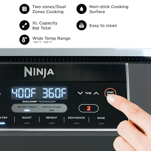 Ninja Foodi DZ201 control panel showing DualZone cooking functions