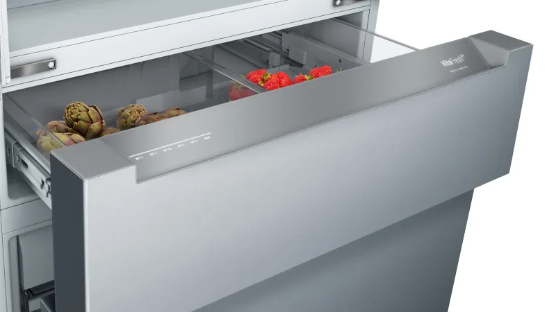 Bosch B36CL80ENS open doors showing VitaFreshPro produce drawer