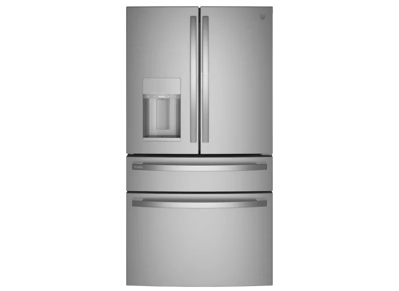 GE Profile PVD28BYNFS full-depth stainless fridge with external dispenser