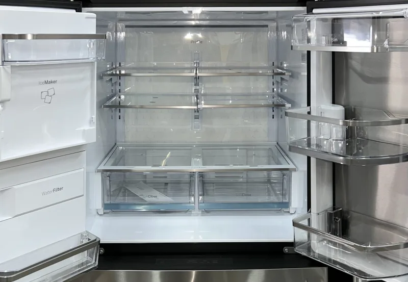 GE Profile PVD28BYNFS interior shelves and drawers showing large capacity