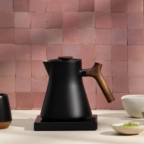 Fellow Corvo EKG Pro compact black kettle with wooden handle angled view