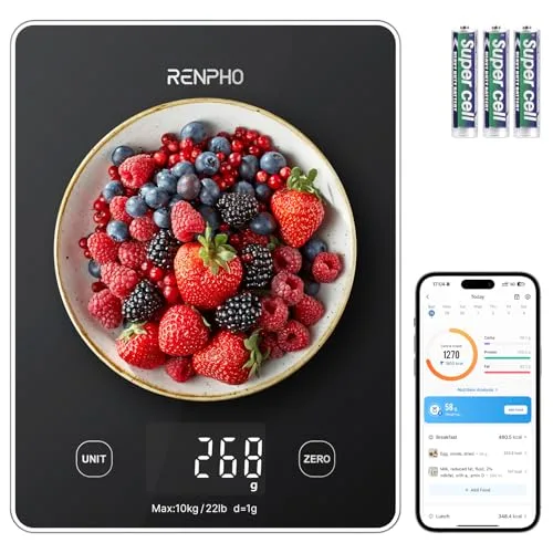 RENPHO R-T001 tempered glass kitchen scale with bowl and app