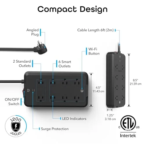 Geeni GN-SW008-101 power strip close-up showing smart and always-on outlets