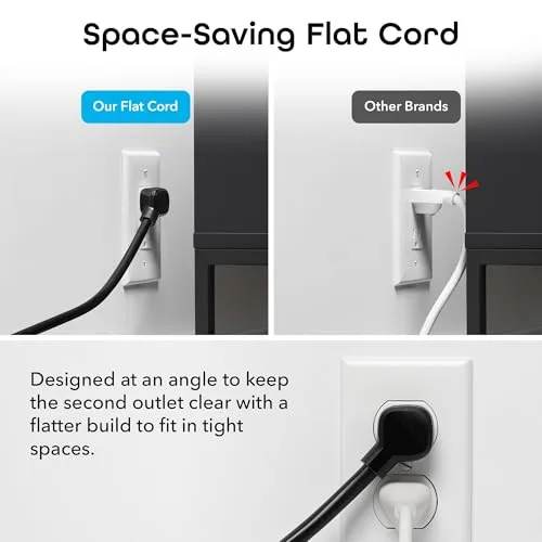 Geeni GN-SW008-101 smart surge protector showing flat cord and outlet layout