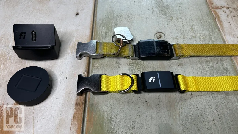 Fi Series 3 collar and charging base close-up hardware view