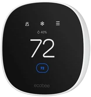 ecobee Smart Thermostat Essential front view showing touchscreen with temperature and humidity