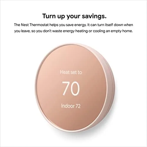 Google Nest Thermostat angled view highlighting energy-saving controls
